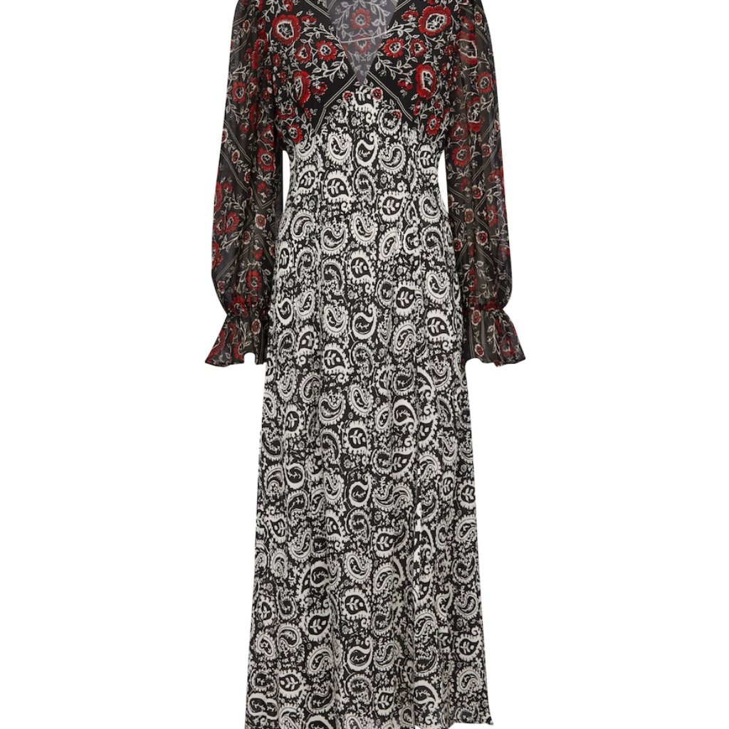 Rixo Aoife Scarf-Mix Paisley Printed Silk Midi Dress Multicolor Women's Size Xl